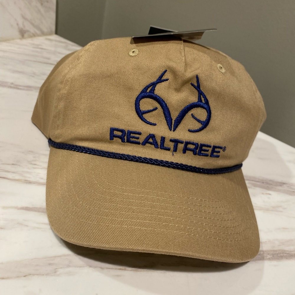 RealTree Classic Logo Rope SnapBack Hat Adjustable Hunting Antler Khaki Navy NWT